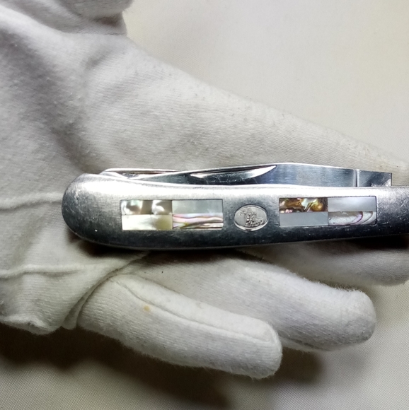 Steel Warrior 2 Blade 440 Stainless Mother of Pearl Inlay Folding Pocket Knife - Picture 12 of 15